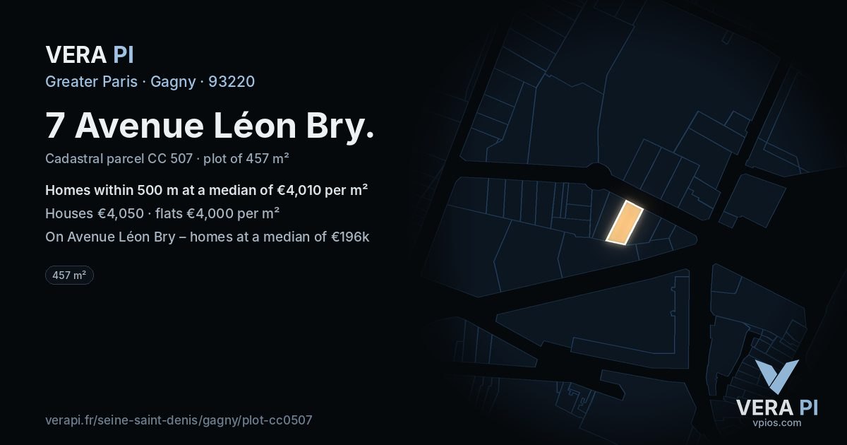 7 Avenue Léon Bry, Gagny at night – the plot lit, the parcels around coloured by the prices near them