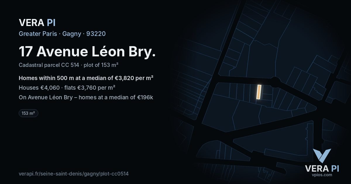 17 Avenue Léon Bry, Gagny at night – the plot lit, the parcels around coloured by the prices near them