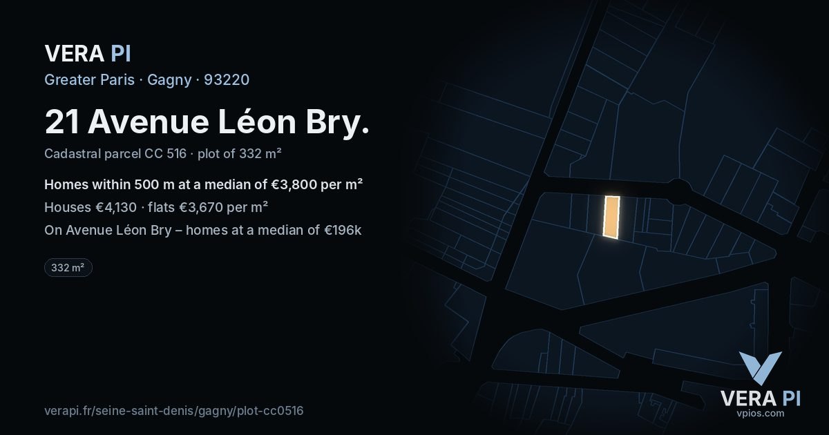 21 Avenue Léon Bry, Gagny at night – the plot lit, the parcels around coloured by the prices near them