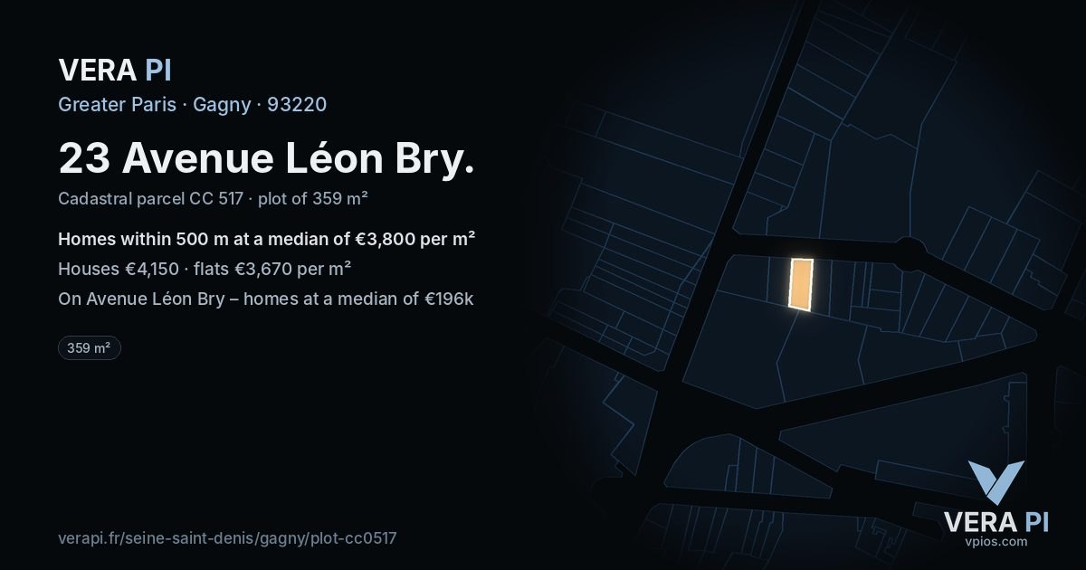 23 Avenue Léon Bry, Gagny at night – the plot lit, the parcels around coloured by the prices near them