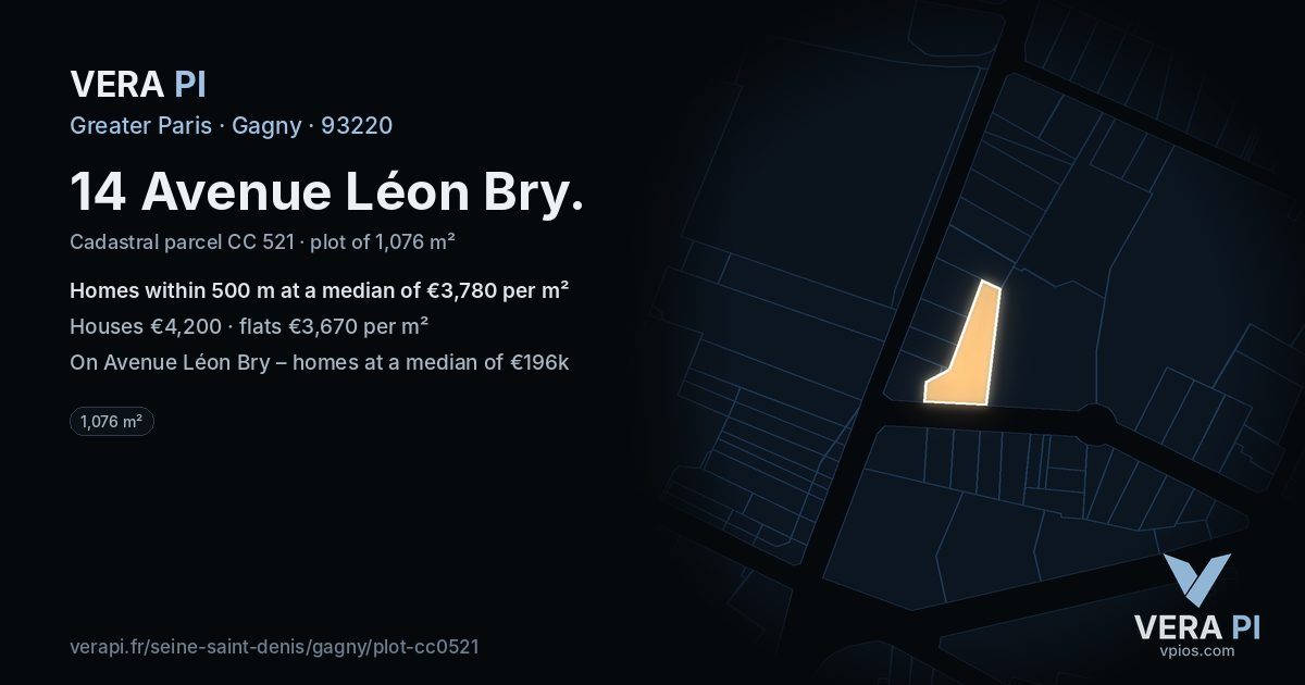 14 Avenue Léon Bry, Gagny at night – the plot lit, the parcels around coloured by the prices near them