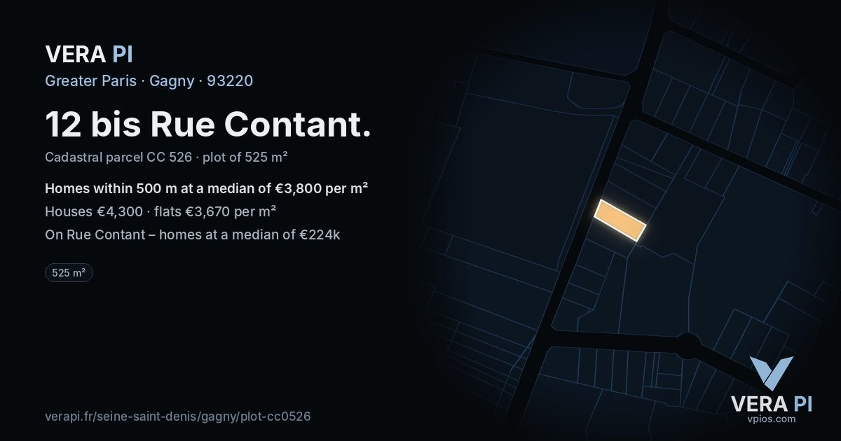 12 bis Rue Contant, Gagny at night – the plot lit, the parcels around coloured by the prices near them