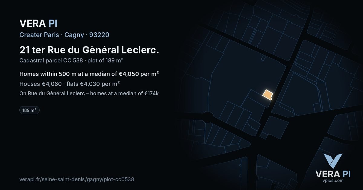 21 ter Rue du Gènéral Leclerc, Gagny at night – the plot lit, the parcels around coloured by the prices near them