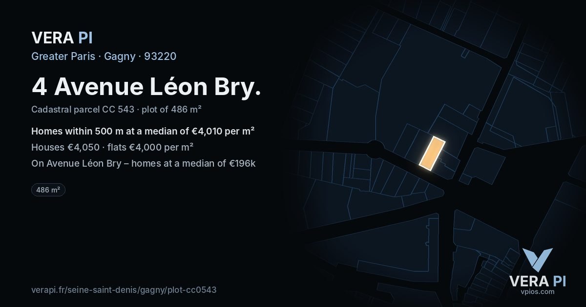 4 Avenue Léon Bry, Gagny at night – the plot lit, the parcels around coloured by the prices near them