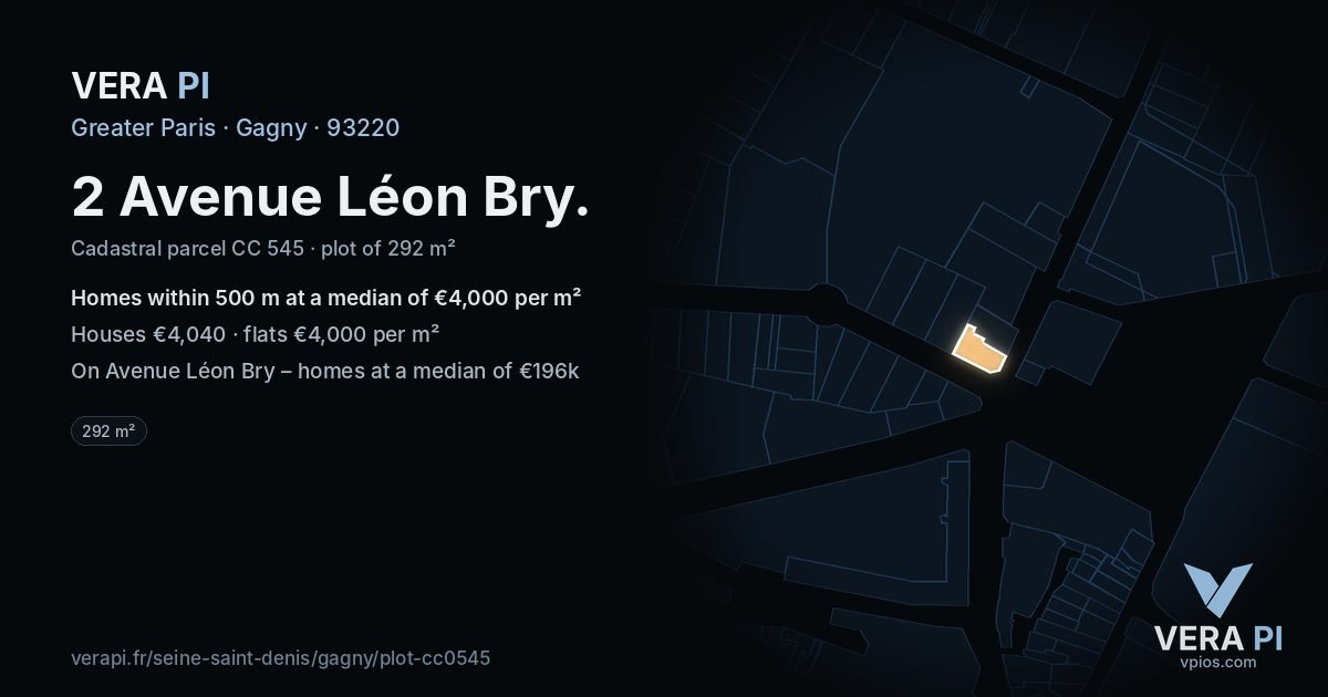 2 Avenue Léon Bry, Gagny at night – the plot lit, the parcels around coloured by the prices near them
