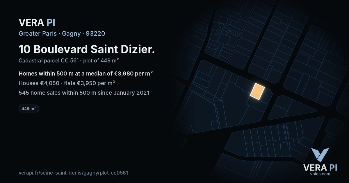 10 Boulevard Saint Dizier, Gagny at night – the plot lit, the parcels around coloured by the prices near them