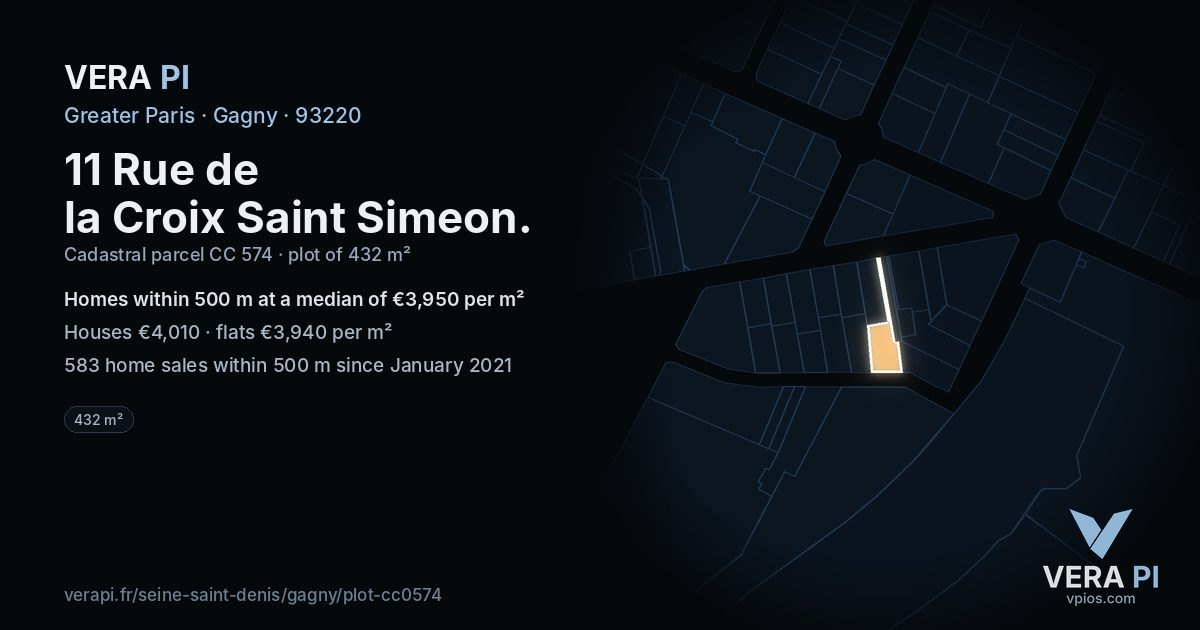 11 Rue de la Croix Saint Simeon, Gagny at night – the plot lit, the parcels around coloured by the prices near them