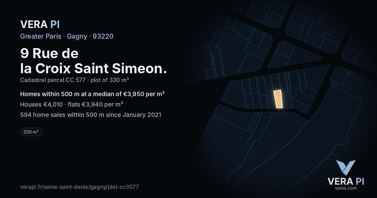 9 Rue de la Croix Saint Simeon, Gagny at night – the plot lit, the parcels around coloured by the prices near them