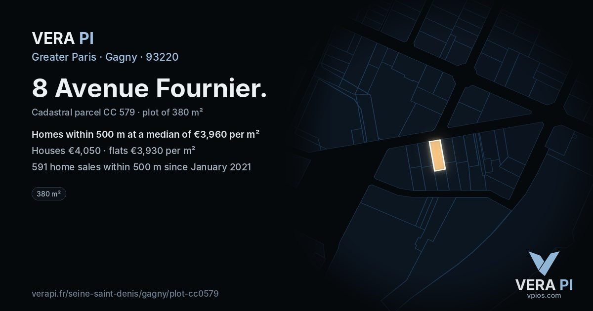 8 Avenue Fournier, Gagny at night – the plot lit, the parcels around coloured by the prices near them