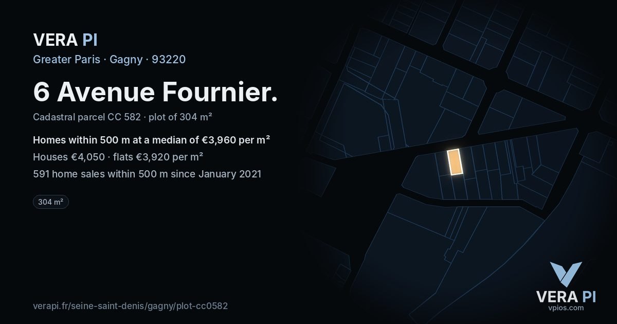 6 Avenue Fournier, Gagny at night – the plot lit, the parcels around coloured by the prices near them