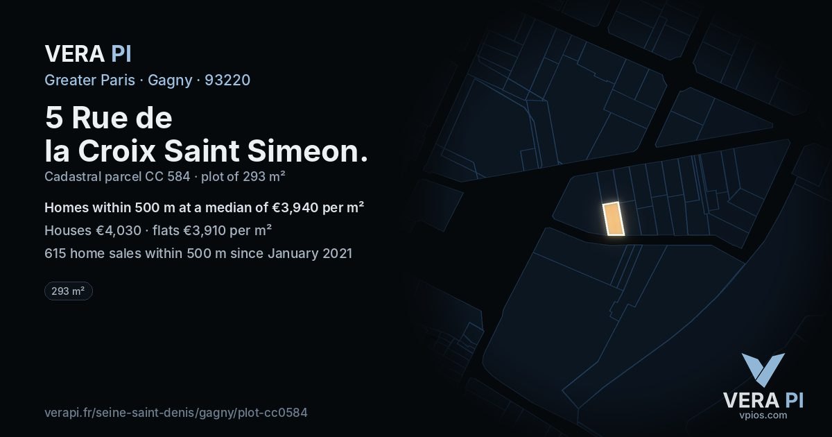 5 Rue de la Croix Saint Simeon, Gagny at night – the plot lit, the parcels around coloured by the prices near them