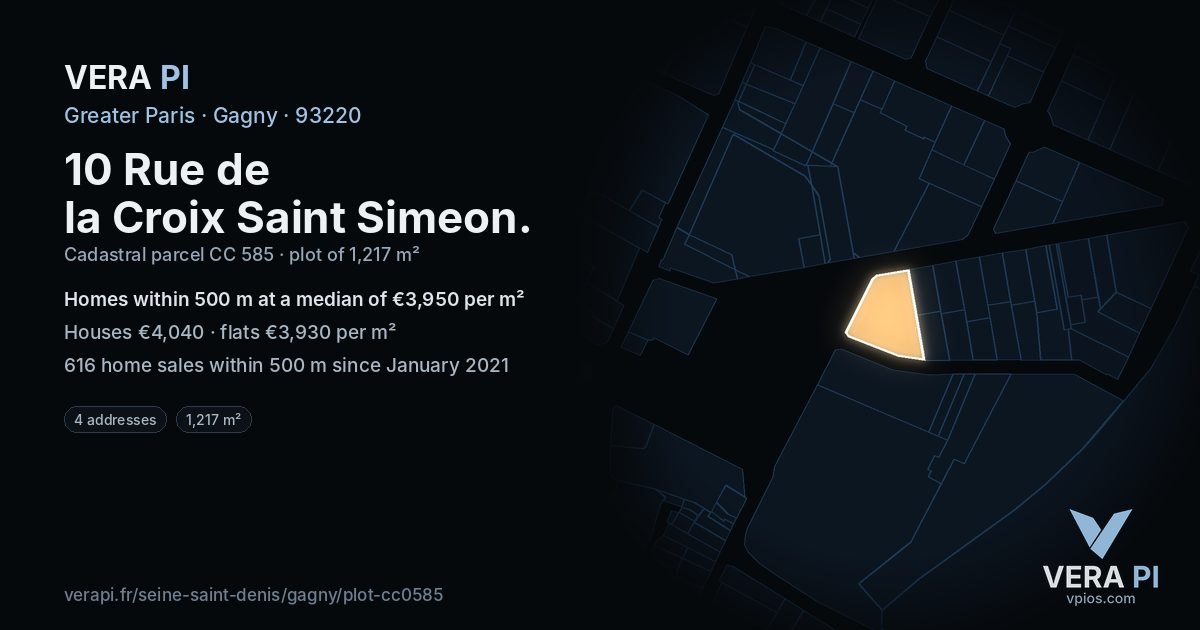 10 Rue de la Croix Saint Simeon, Gagny at night – the plot lit, the parcels around coloured by the prices near them
