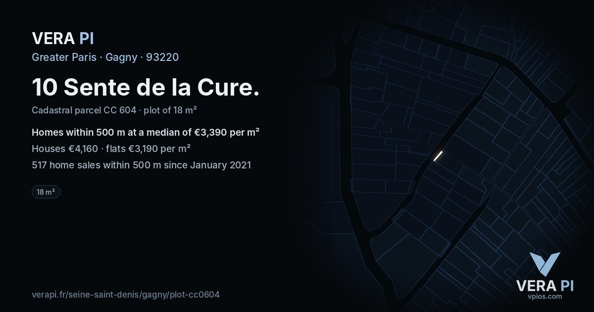 10 Sente de la Cure, Gagny at night – the plot lit, the parcels around coloured by the prices near them