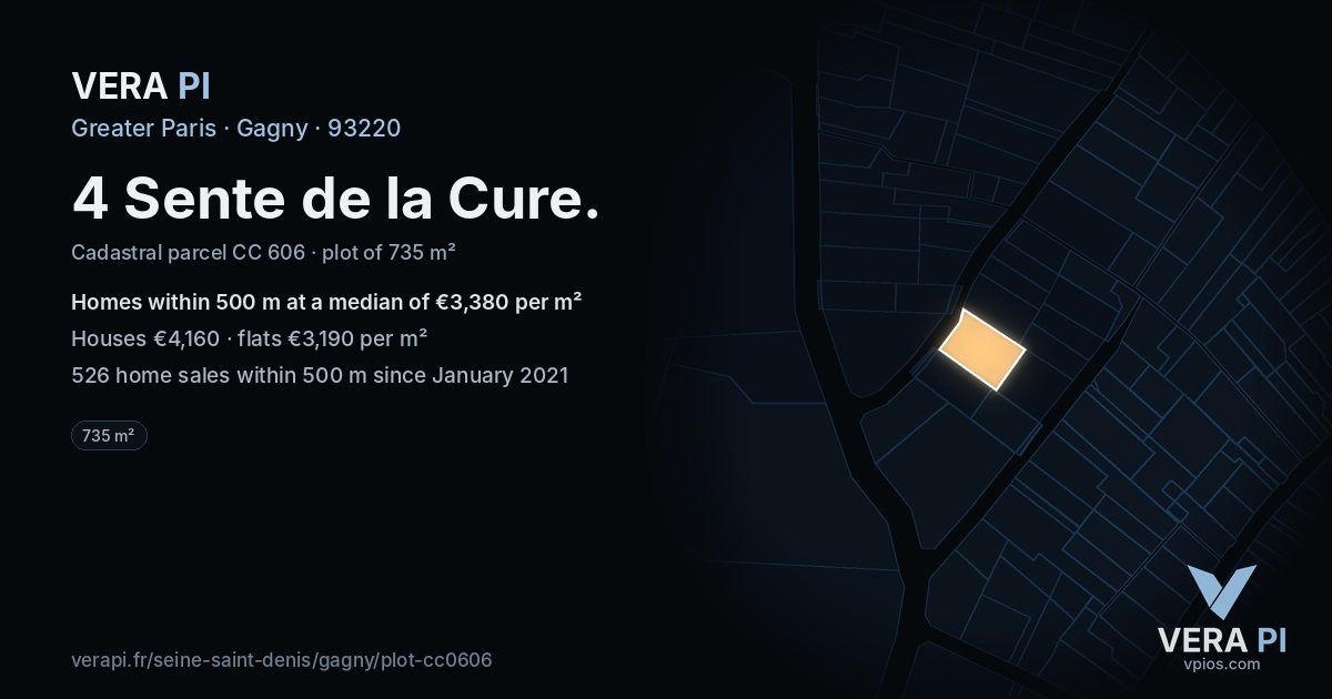 4 Sente de la Cure, Gagny at night – the plot lit, the parcels around coloured by the prices near them