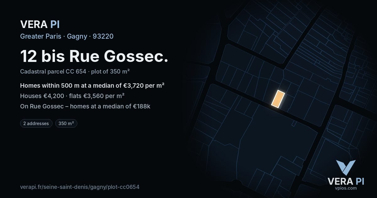 12 bis Rue Gossec, Gagny at night – the plot lit, the parcels around coloured by the prices near them