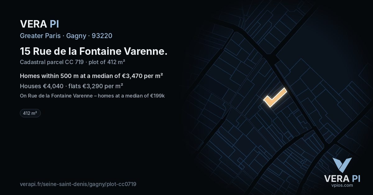15 Rue de la Fontaine Varenne, Gagny at night – the plot lit, the parcels around coloured by the prices near them