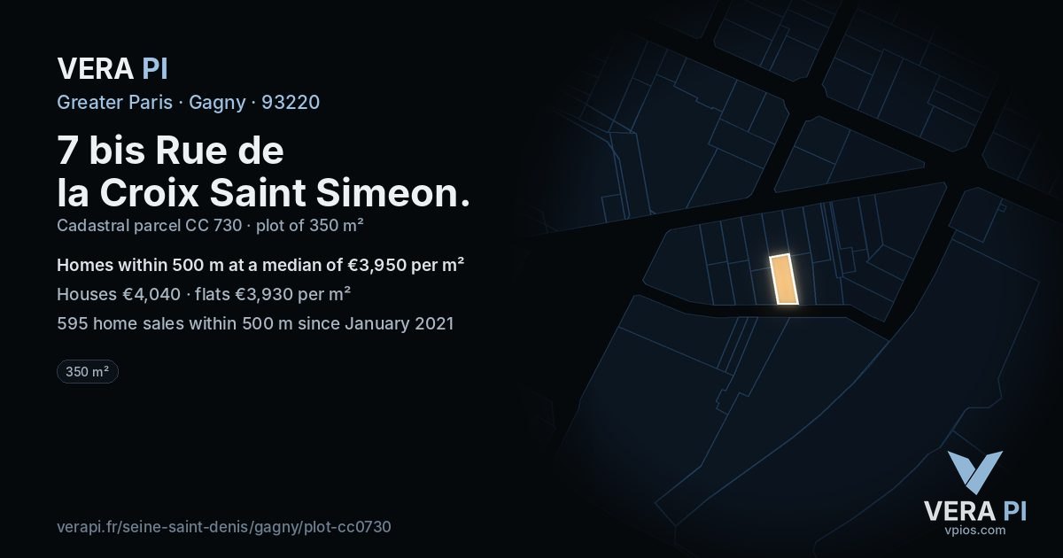 7 bis Rue de la Croix Saint Simeon, Gagny at night – the plot lit, the parcels around coloured by the prices near them