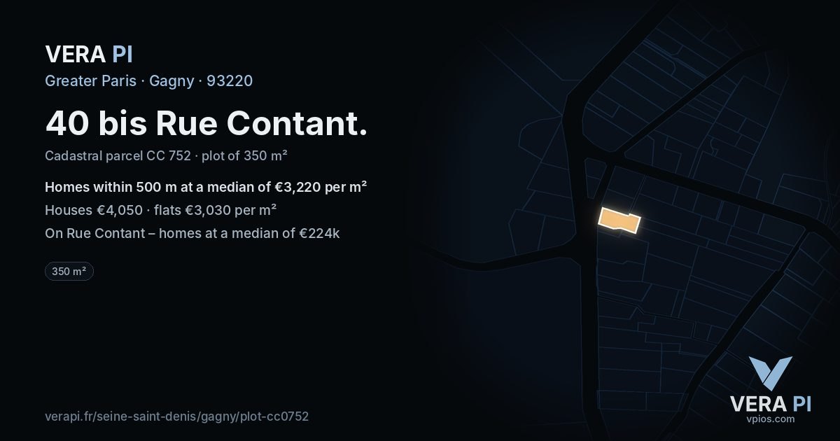 40 bis Rue Contant, Gagny at night – the plot lit, the parcels around coloured by the prices near them