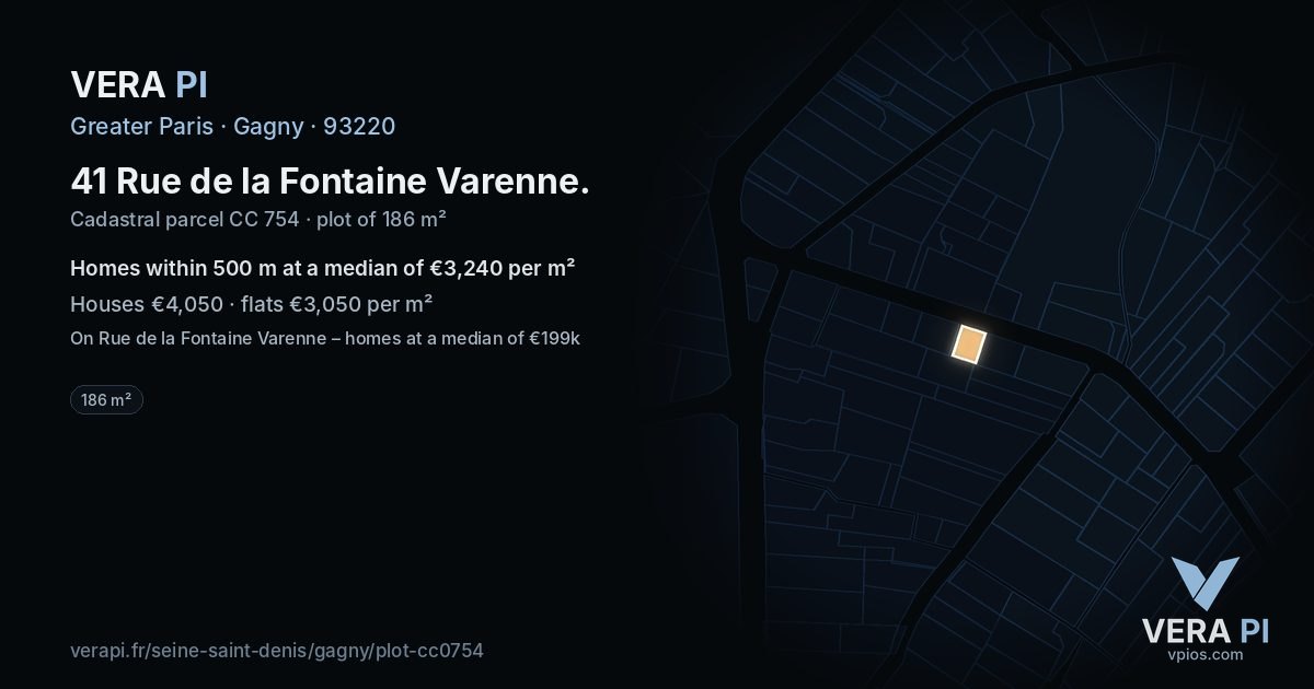 41 Rue de la Fontaine Varenne, Gagny at night – the plot lit, the parcels around coloured by the prices near them