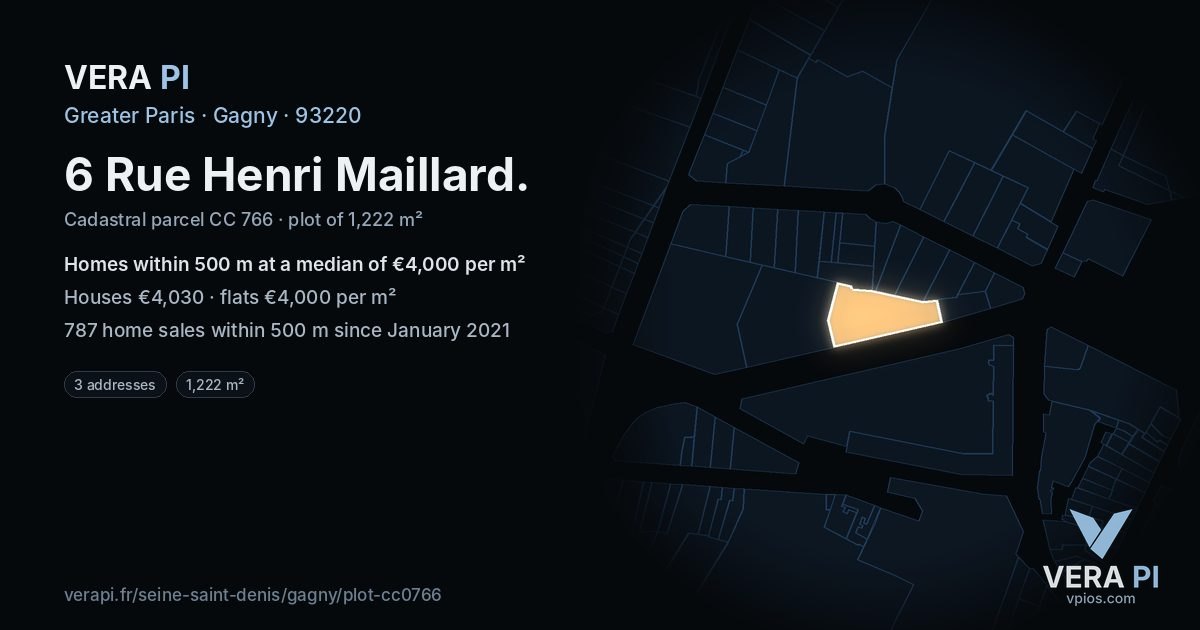 6 Rue Henri Maillard, Gagny at night – the plot lit, the parcels around coloured by the prices near them