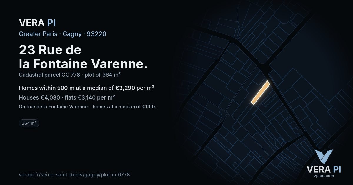 23 Rue de la Fontaine Varenne, Gagny at night – the plot lit, the parcels around coloured by the prices near them