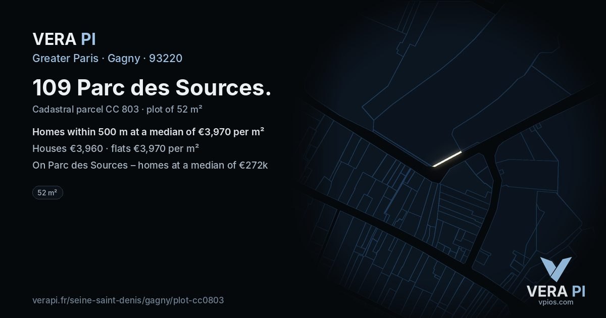 109 Parc des Sources, Gagny at night – the plot lit, the parcels around coloured by the prices near them