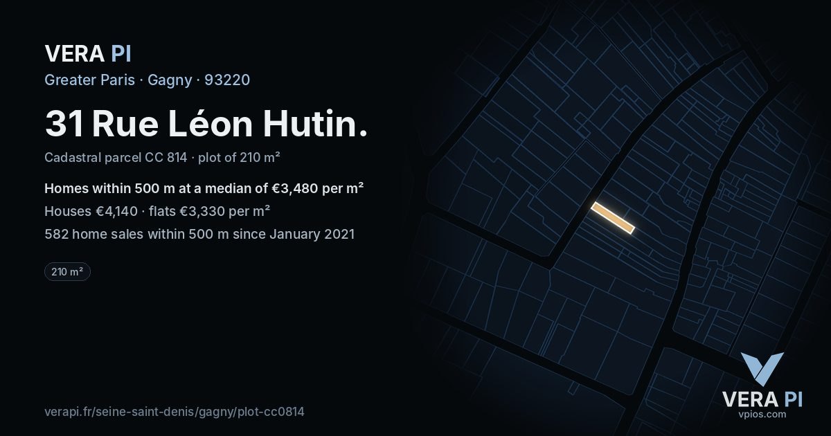 31 Rue Léon Hutin, Gagny at night – the plot lit, the parcels around coloured by the prices near them