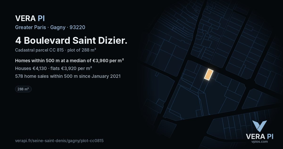 4 Boulevard Saint Dizier, Gagny at night – the plot lit, the parcels around coloured by the prices near them
