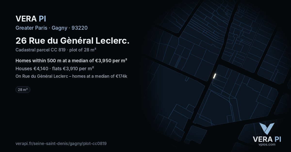 26 Rue du Gènéral Leclerc, Gagny at night – the plot lit, the parcels around coloured by the prices near them