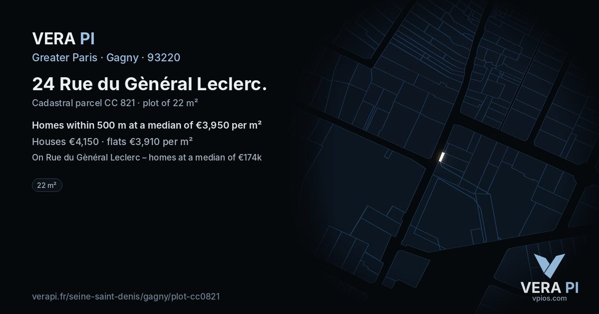 24 Rue du Gènéral Leclerc, Gagny at night – the plot lit, the parcels around coloured by the prices near them