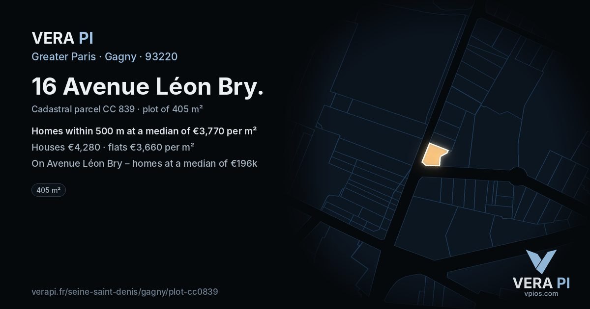 16 Avenue Léon Bry, Gagny at night – the plot lit, the parcels around coloured by the prices near them