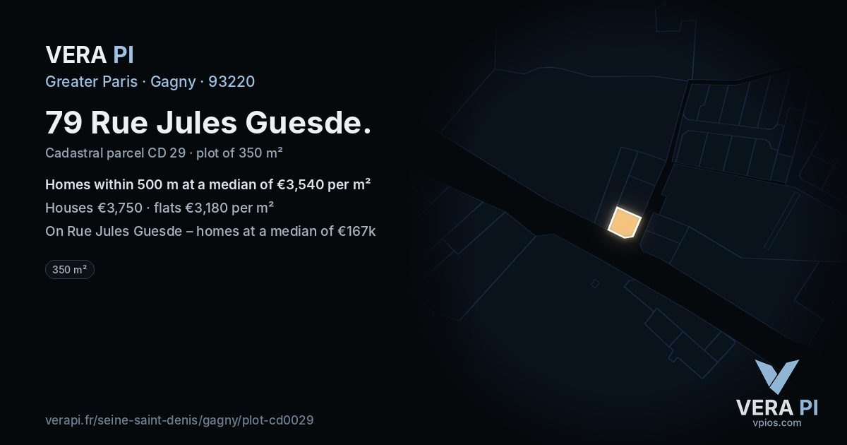 79 Rue Jules Guesde, Gagny at night – the plot lit, the parcels around coloured by the prices near them