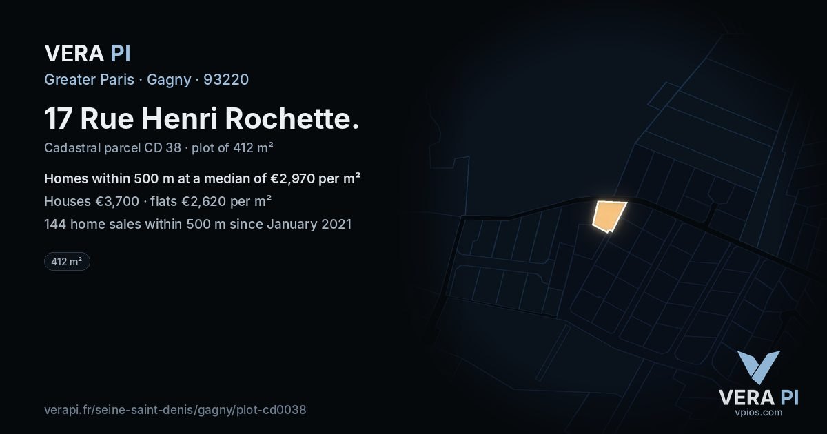 17 Rue Henri Rochette, Gagny at night – the plot lit, the parcels around coloured by the prices near them