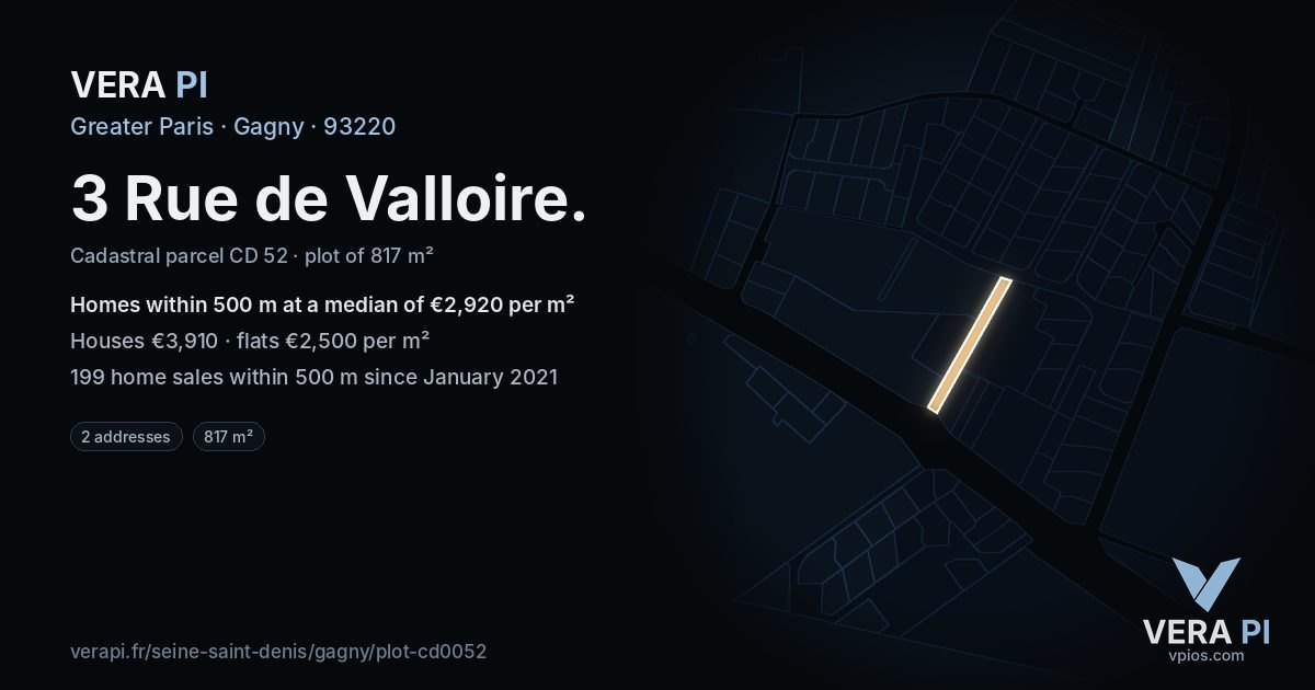 3 Rue de Valloire, Gagny at night – the plot lit, the parcels around coloured by the prices near them