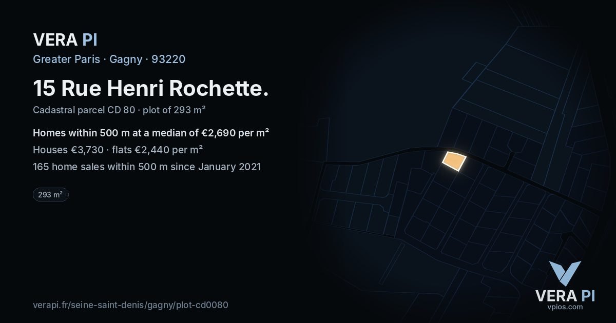 15 Rue Henri Rochette, Gagny at night – the plot lit, the parcels around coloured by the prices near them