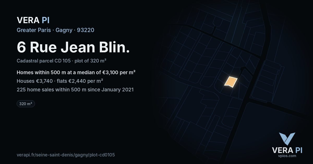 6 Rue Jean Blin, Gagny at night – the plot lit, the parcels around coloured by the prices near them