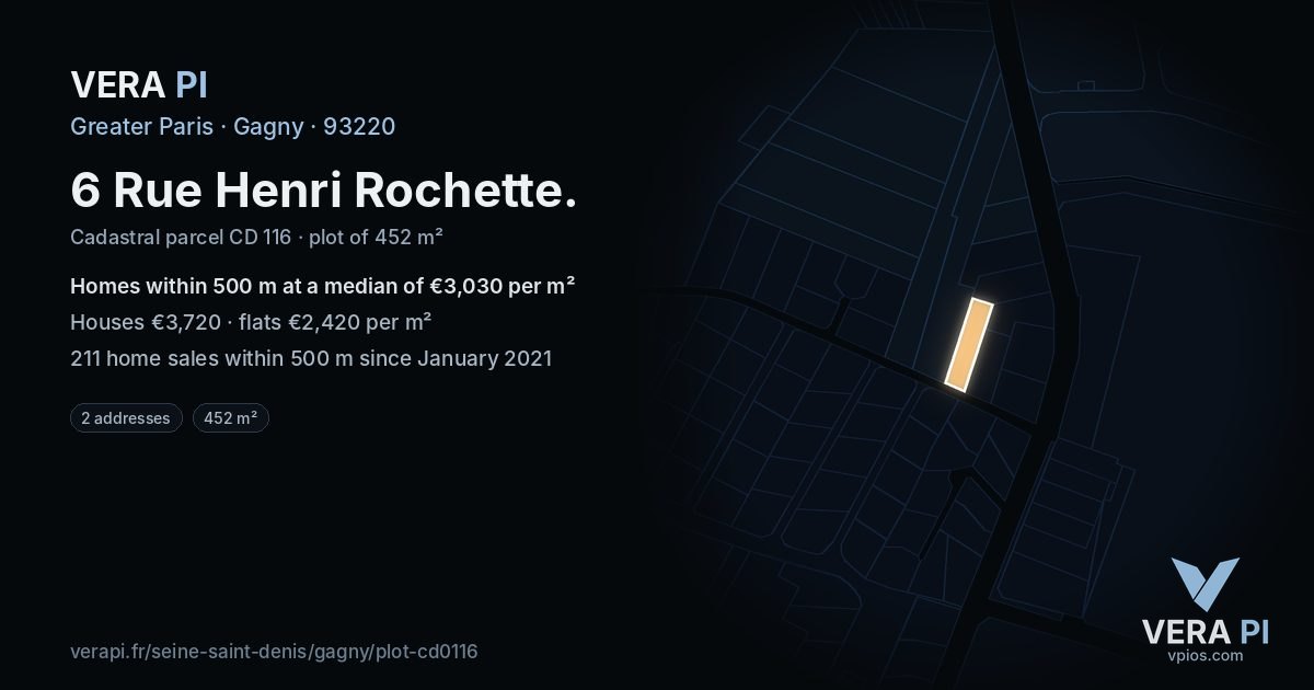 6 Rue Henri Rochette, Gagny at night – the plot lit, the parcels around coloured by the prices near them