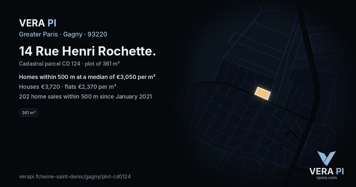 14 Rue Henri Rochette, Gagny at night – the plot lit, the parcels around coloured by the prices near them