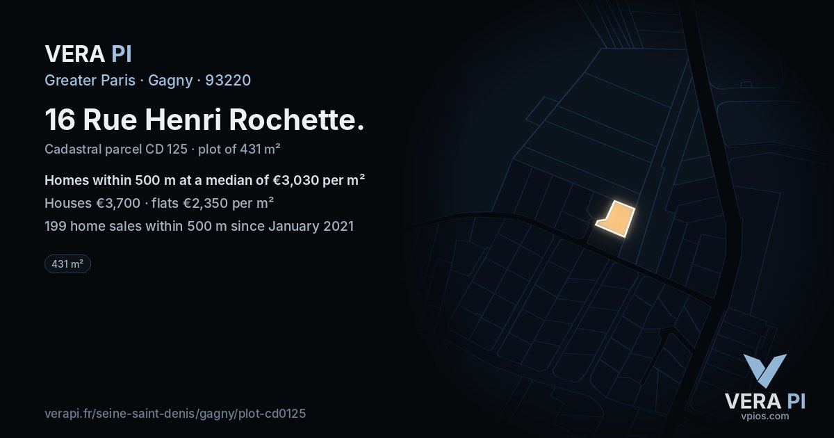 16 Rue Henri Rochette, Gagny at night – the plot lit, the parcels around coloured by the prices near them