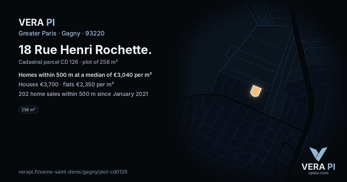 18 Rue Henri Rochette, Gagny at night – the plot lit, the parcels around coloured by the prices near them