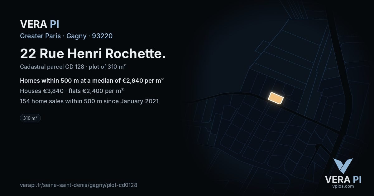 22 Rue Henri Rochette, Gagny at night – the plot lit, the parcels around coloured by the prices near them