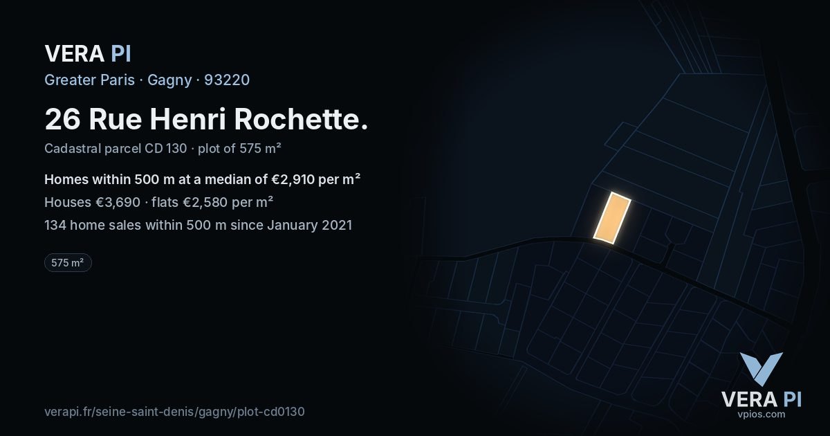 26 Rue Henri Rochette, Gagny at night – the plot lit, the parcels around coloured by the prices near them