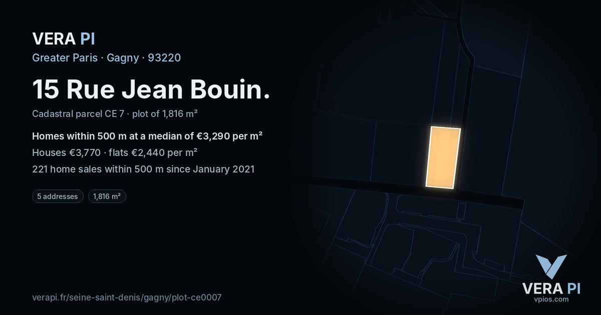 15 Rue Jean Bouin, Gagny at night – the plot lit, the parcels around coloured by the prices near them