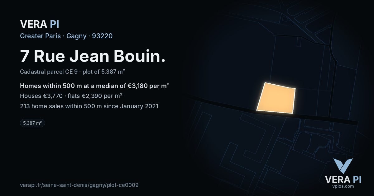 7 Rue Jean Bouin, Gagny at night – the plot lit, the parcels around coloured by the prices near them