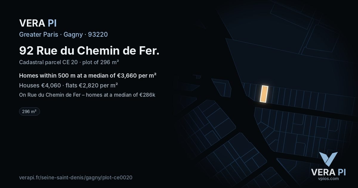 92 Rue du Chemin de Fer, Gagny at night – the plot lit, the parcels around coloured by the prices near them