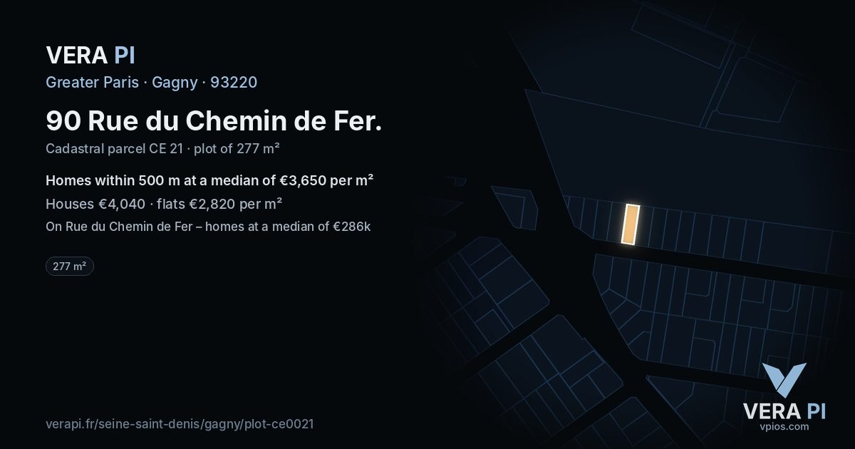 90 Rue du Chemin de Fer, Gagny at night – the plot lit, the parcels around coloured by the prices near them