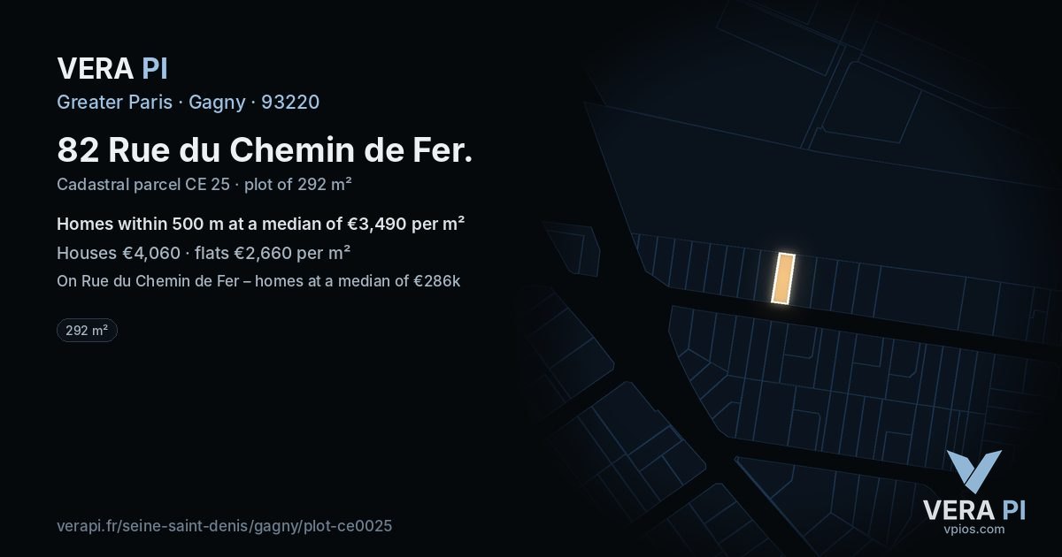 82 Rue du Chemin de Fer, Gagny at night – the plot lit, the parcels around coloured by the prices near them