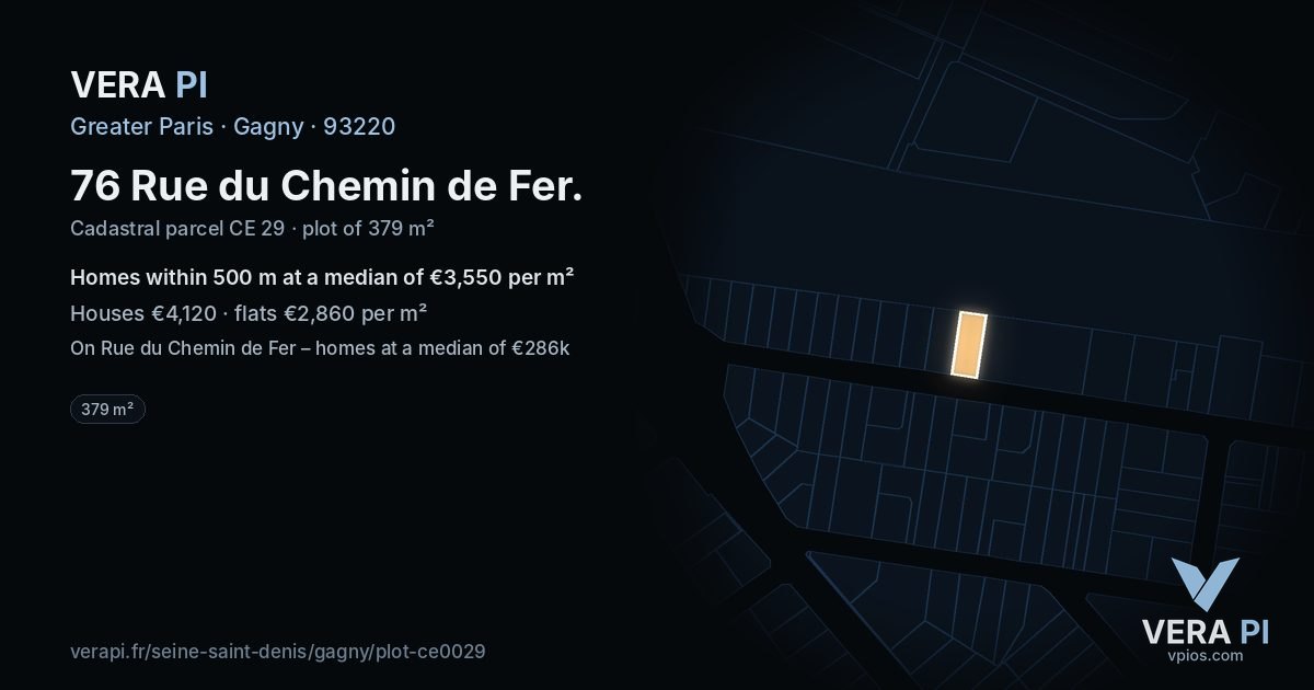 76 Rue du Chemin de Fer, Gagny at night – the plot lit, the parcels around coloured by the prices near them