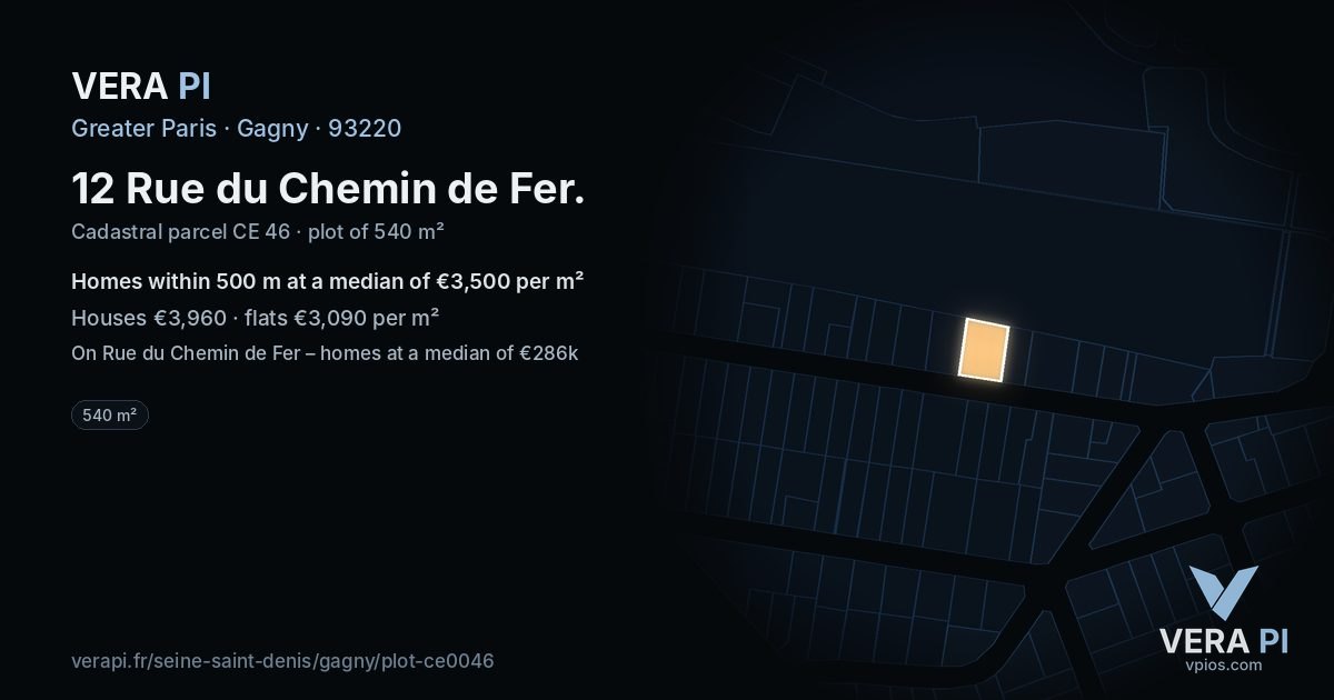 12 Rue du Chemin de Fer, Gagny at night – the plot lit, the parcels around coloured by the prices near them