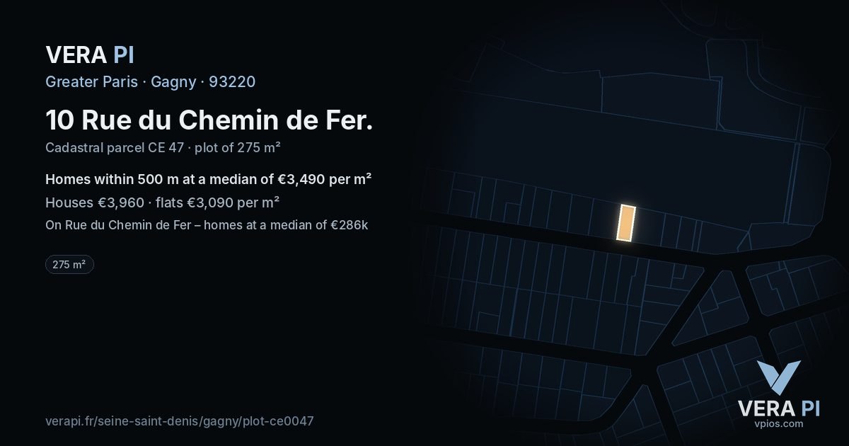 10 Rue du Chemin de Fer, Gagny at night – the plot lit, the parcels around coloured by the prices near them
